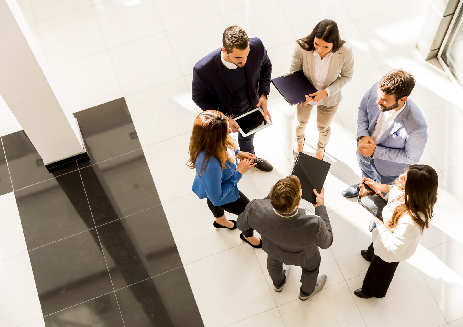 Team members collaborating at a table